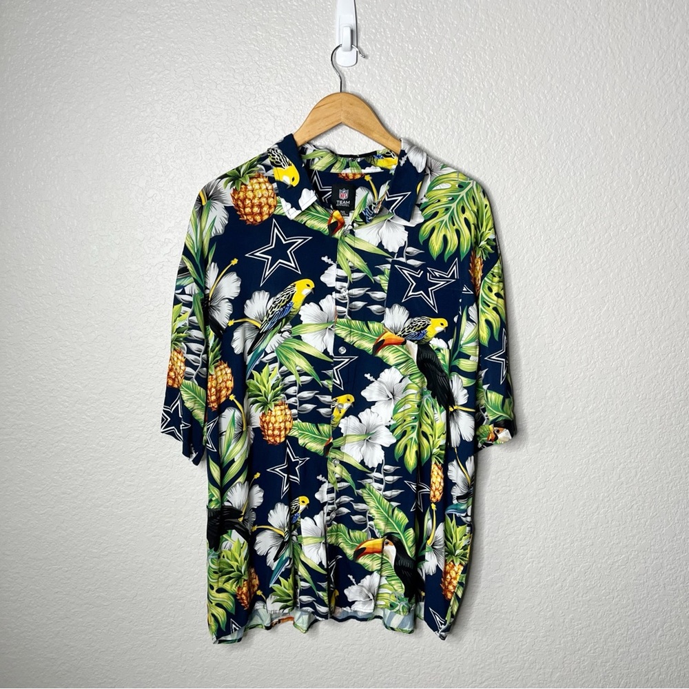 NFL Dallas Cowboys Tropical Button-Down Shirt with Pineapple & Parrot Print 2XL